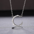 Silver Tone Open Crescent Moon Clear Stone Pendant Necklace view 1