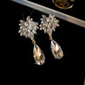 Crystal Floral Teardrop Dangle Stud Earrings With Decorative Metal Accents view 7