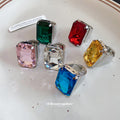 Silver CZ Large Rectangular Open Band Ring 3 Colors view 2