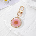 Round Pressed Daisy Resin Keychains Gold Lobster Clip 9 Colors view 3