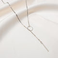 Silver Circle Bar Y Lariat Chain Necklace Stick Drop view 1