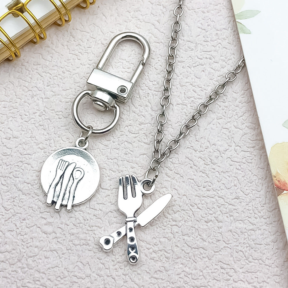 Antique Silver Zinc Alloy Spoon Fork Knife Tableware Charm Pendant for DIY Necklace Keychain