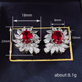 Red Oval Floral Cluster Stud Earrings with Clear Stone Details view 4