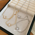 Gold Silver Openwork Flower Pearl Necklace Bracelet Chain view 3