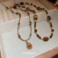 Gold Brown Tiger Eye Bead Necklace Pendant and Strand Styles view 2