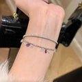 Silver Ball Chain Bracelet Clear and Purple Crystal Drops view 2