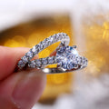 Silver Tone Round Clear Stone Ring And Band Set Slim Band view 3