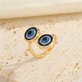 Double Blue Evil Eye Adjustable Open Rings in Gold and Silver Tone view 3