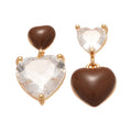 Brown Heart Crystal Asymmetric Drop Stud Earrings Statement Pair view 5