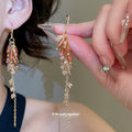 Crystal Leaf Fringe Drop Earrings in Blue and Pink view 4