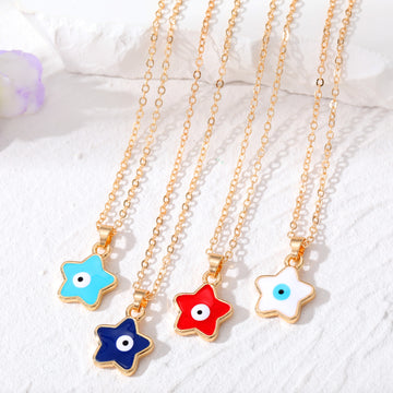 Gold Tone Star Evil Eye Pendant Necklaces in Four Colors