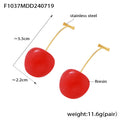 Glossy Resin Cherry Drop Earrings Gold Stainless Steel Stem view 6