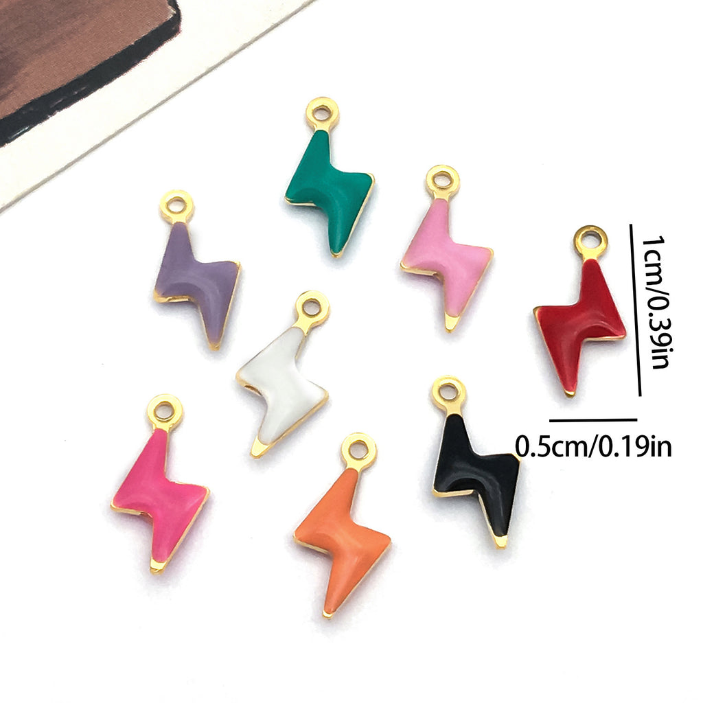 5x10mm Stainless Steel Double Sided Enamel Lightning Charm Pendant for DIY Necklace Bracelet