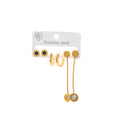 Gold Tone Three Pair Disc Stud Hoop and Long Crystal Drop Earring Set view 5