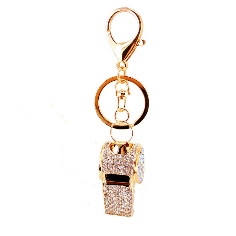 Rhinestone Sport Whistle Zinc Alloy Keychain and Bag Charm