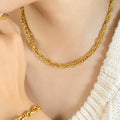 Gold Thick Curb Chain Necklace and Matching Bracelet Set view 1