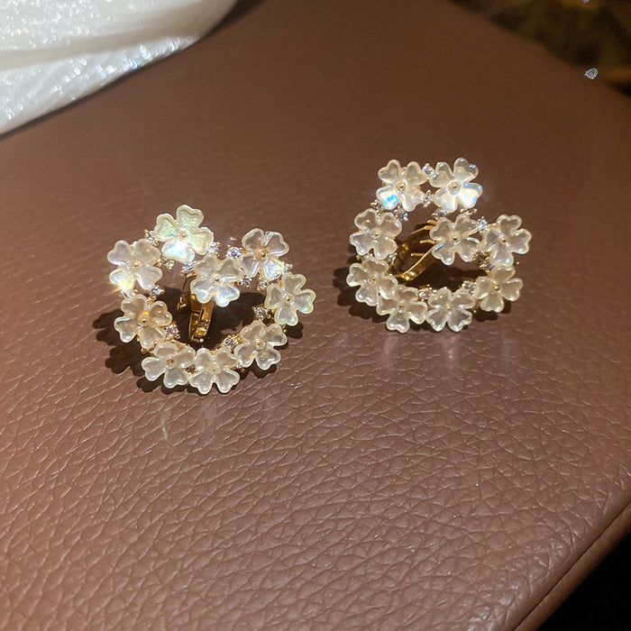Gold Tone Crystal Floral Wreath Open Clip On Earrings