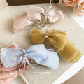 Sheer Fabric Bow Banana Hair Clips Crystal Center Three Colors view 2