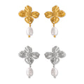 Flower Drop Earrings Freshwater Pearl Gold Silver Metal view 5