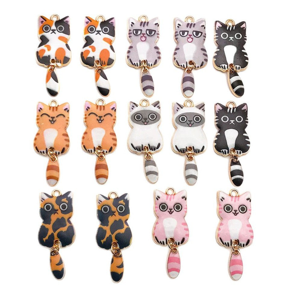 Zinc Alloy Cat Moving Tail Charm Pendant for DIY Headwear Necklace Earrings Keychain