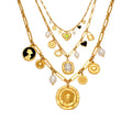 Gold Paperclip Multi Charm Necklaces Heart Zircon Oval view 5