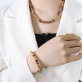 Multicolor Disc Stone Bead Necklace Bracelet Gold Accents view 3