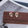 Gold Tone Rose Crown Skull Clear Stone Small Stud Earrings view 2