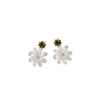 Gold Tone White Daisy Drop Stud Earrings With Green Flower Tops view 5