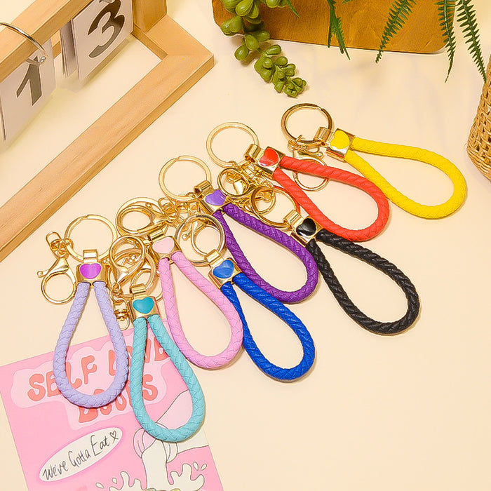 Heart Accent Braided Cord Keychain Gold Hardware 8 Colors