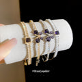 Purple Crystal Slider Bracelets Butterfly and Square view 4