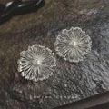 Silver Tone Radiating Wire Flower And White Pearl Stud Earrings view 1