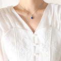 Gold And Steel Blue Crystal Rectangle Pendant Necklace view 7