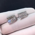 Rectangular Pavé Huggie Hoop Earrings in Silver Tone view 3