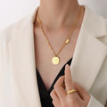 Double Layer OT Clasp Round Disc Letter Pendant Necklace view 4