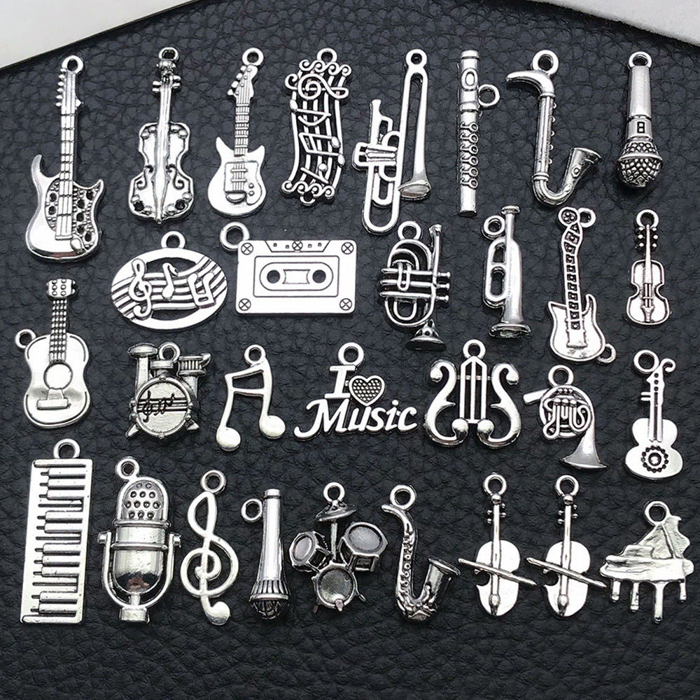 Antique Silver Zinc Alloy Music Note Instrument Microphone Charm Pendants for DIY Jewelry