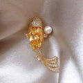 Gold Koi Fish Brooch Yellow Stones And Pearl Accent view 2