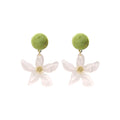 Green Round Top White Double Flower Dangle Earrings view 5