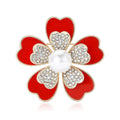 Five Petal Flower Brooch with Polished Metal and Decorative Accents view 1