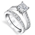 Princess Cut Three Band Ring Set in Silver Tone With Clear Crystal Accents view 5