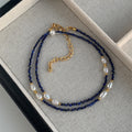 Blue Faceted Bead Pearl Gold Spacer Necklace Two Styles view 7