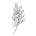 Rhinestone Leaf Spray Brooch Pearl Accent Gold Silver Pin view 2