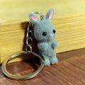 Flocked Bunny Figure Keychains in White, Pink and Gray view 5