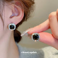 Black Cushion Crystal Link Necklace And Earrings In Silver Tone view 4