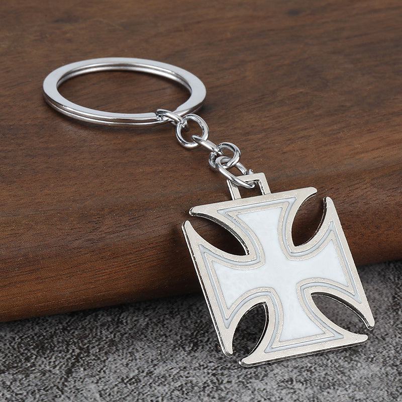 Vintage Cross Flower Enamel Keychain Hip Hop Metal Pendant
