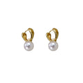 Gold and Silver U-Shape Pearl Huggie Hoop Earrings view 6