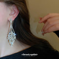 Silver Tone Crystal Leaf Chandelier Drop Earrings for Women view 3
