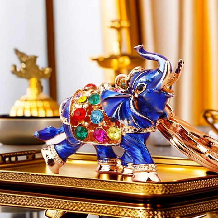 Jeweled Lucky Elephant Keychains in Red Gold Blue and Assorted Colors
