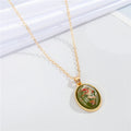 Gold Tone Oval Abstract Floral Pendant Necklaces in Five Colors view 3