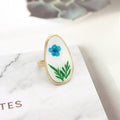 Gold Tone Long Oval Pressed Flower Statement Rings in Three Colors view 1