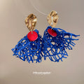 Blue Woven Fan And Red Tassel Statement Earrings Jewelry view 4